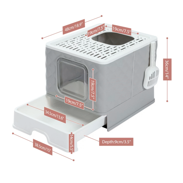 PAWZ Road Enclosed Cat Litter Box Large with Lid Drawer Type Easy to Clean,Gray